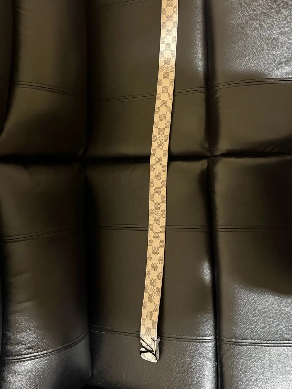Louis Vuitton Beige Checkered Strap with Silver Buckle Size 42